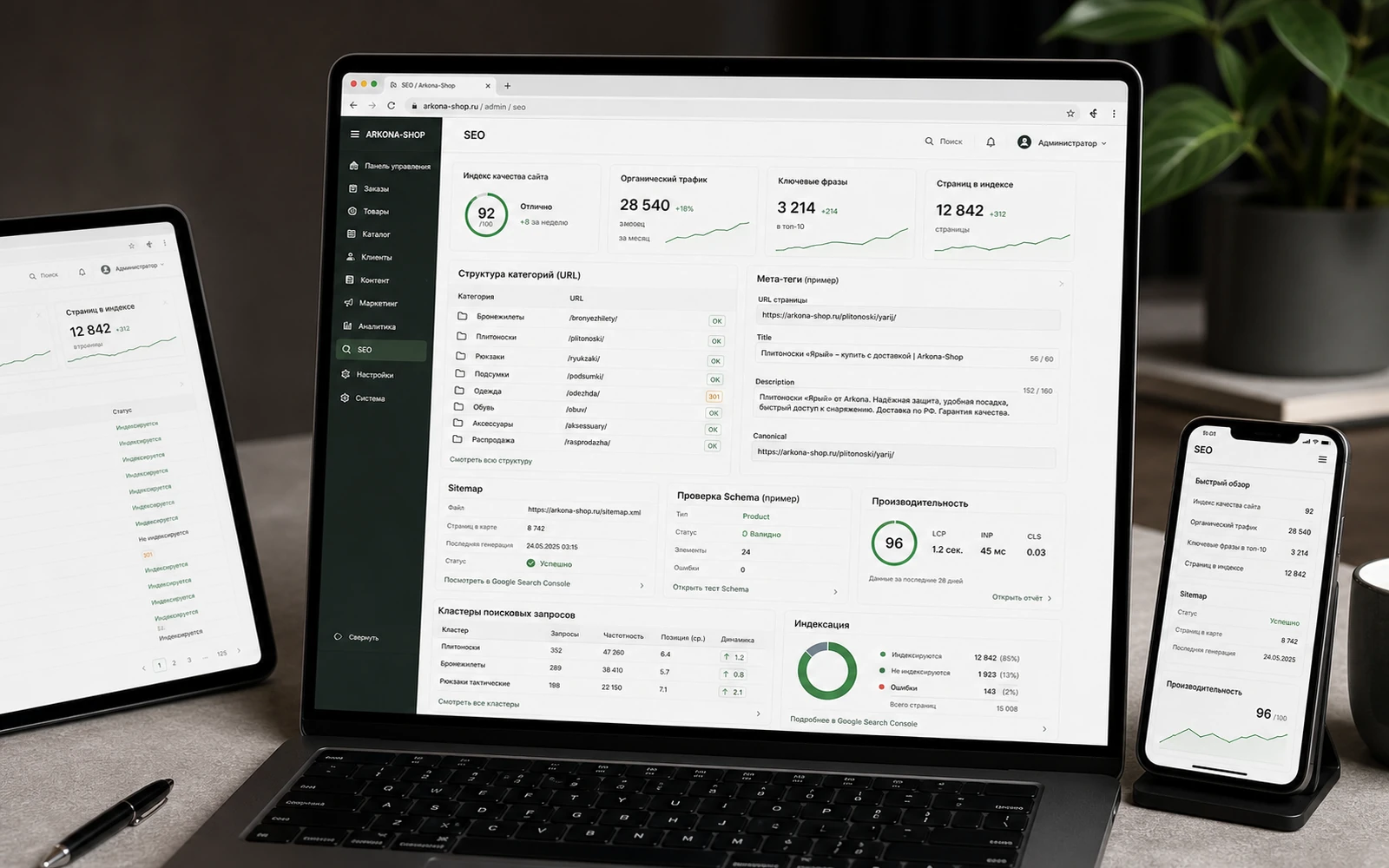 SEO-экран интернет-магазина Аркона