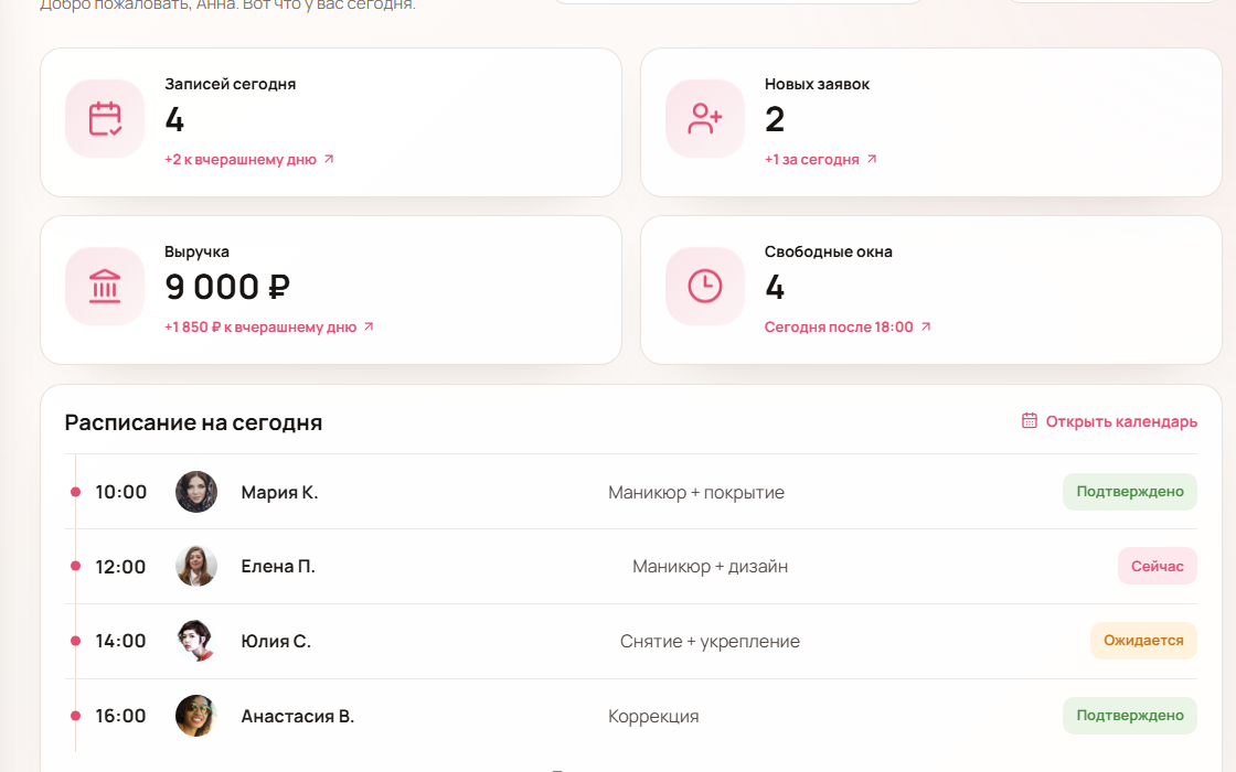 Метрики CRM МастерОнлайн по записям, заявкам и выручке
